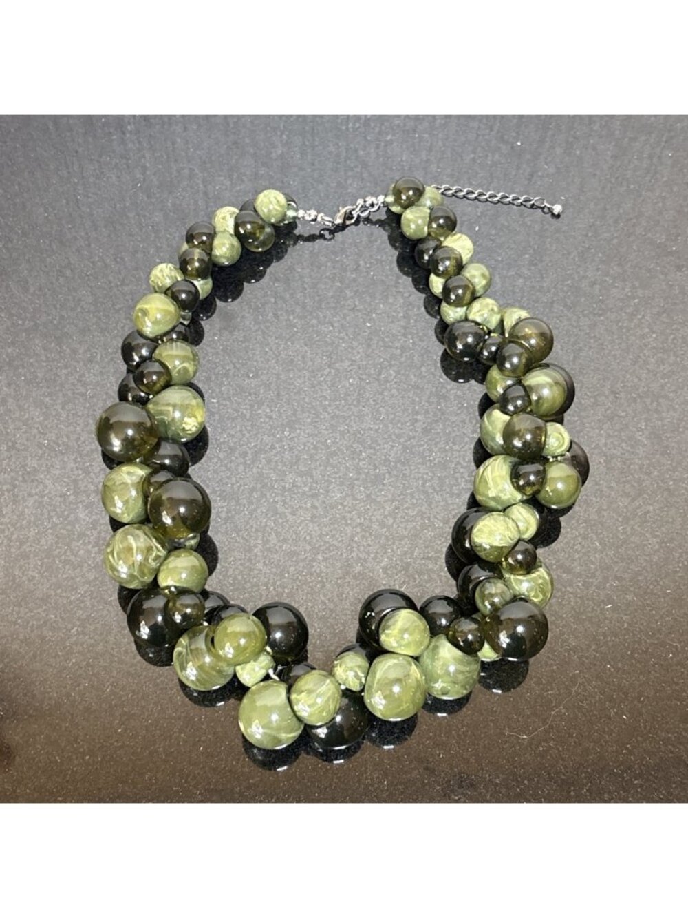 Chunky Statement Necklace Green Lucite Grape Cluster Beads Chakra 20" Mrs Roper
